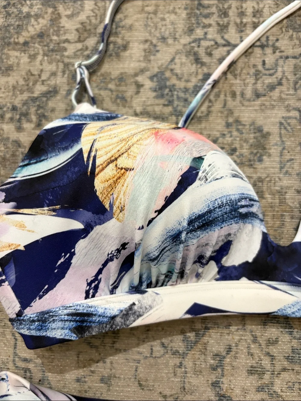 Athleta Abstract Brushstroke Bikini Set in Navy, White - small top - med bottom